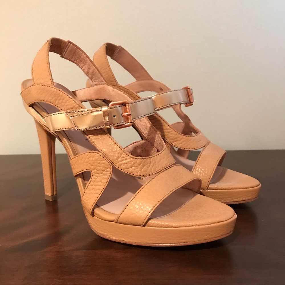 Rebecca Minkoff Gold & Blush Strappy Heels 7.5